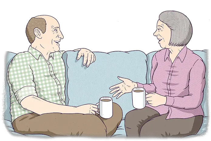  Download Two Old People Are Sitting Conversation Two People Talking Cartoon Png Old People Png