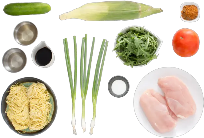  Chicken Hiyashi Chuka With Fresh Ramen Noodles U0026 Summer Vegetables Vegetables Top View Png Ramen Noodles Png