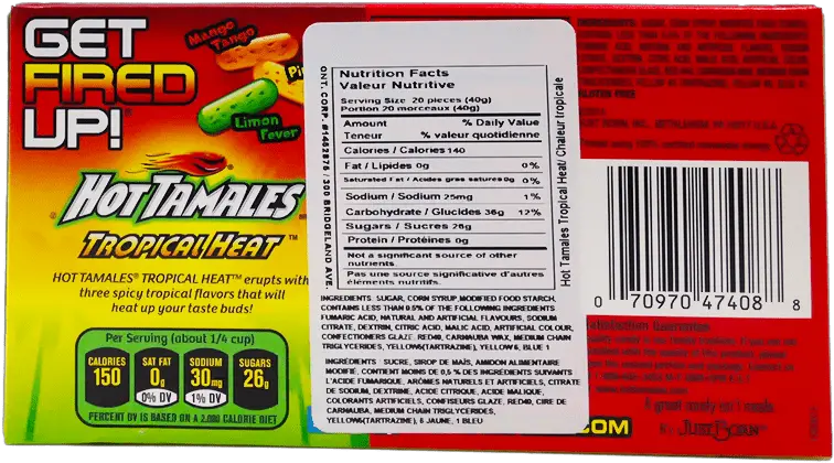  Hot Tamales Tropical Heat Theater Box Nutrition Facts Label Png Hot Tamales Logo