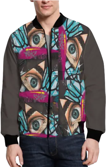  Freaky Eyes Mens Printed Bomber Jacket Png Bomber Jacket Template Png