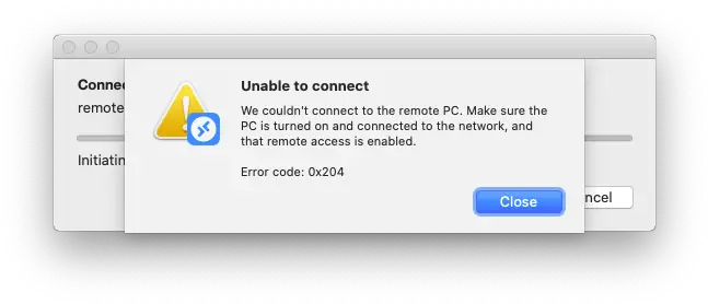  Error Code 0x204 Remote Desktop Mac How To Fix The Problem Dot Png Error Warning Icon