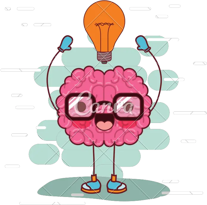  Brain Cartoon With Glasses And Light Bulb Dibujo De Cerebro Animado Png Lightbulb Transparent Background