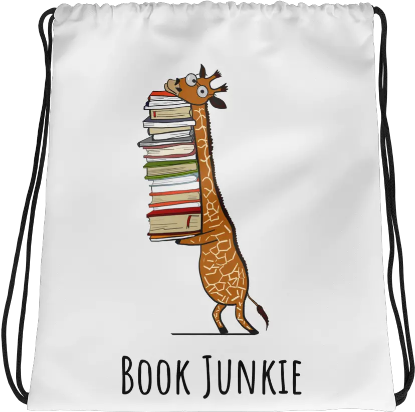  Book Junkie Bookish Drawstring Bag Gift Giraffe Holding Books Png Book Bag Png