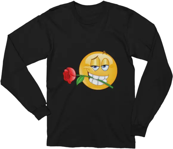  Unisex Emoji With Rose Between Teeth Long Sleeve T Shirt Png Rose Emoji Png