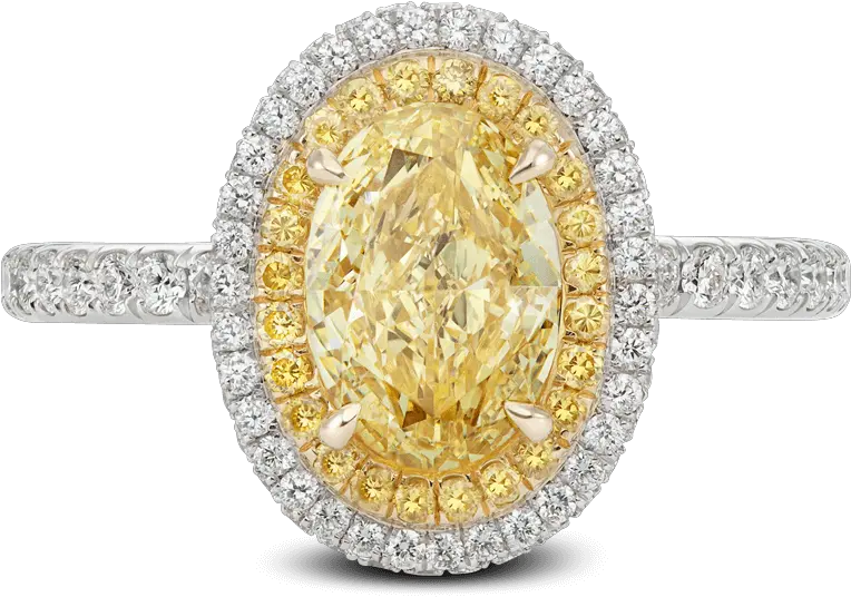  Download Ring Lumière Yellow Diamond Halo Oval White Yellow Diamond Princess Cut Rings Png Yellow Diamond Png