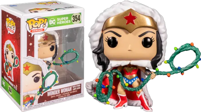  Wonder Woman Wonder Woman With Christmas Lights Lasso Funko Pop Wonder Woman W Lights Lasso Dc Comics Png Dc Icon Action Figures