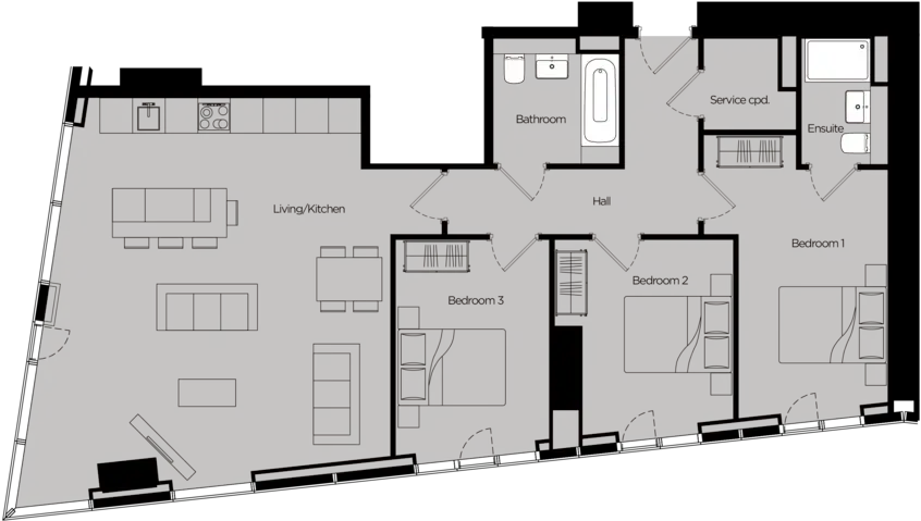  South Tower 3 Bed Apartments U2014 Deansgate Square Floor Plan Png Bedroom Png