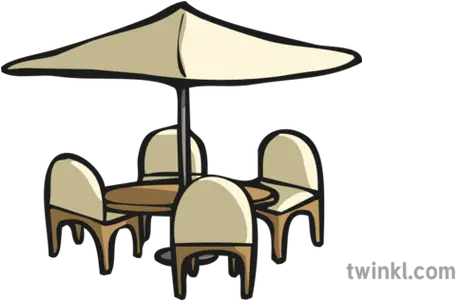  Cafe Parasol Table Chairs Small Illustration Twinkl Mesa Y Parasol Dibujo Png Cafe Table Png