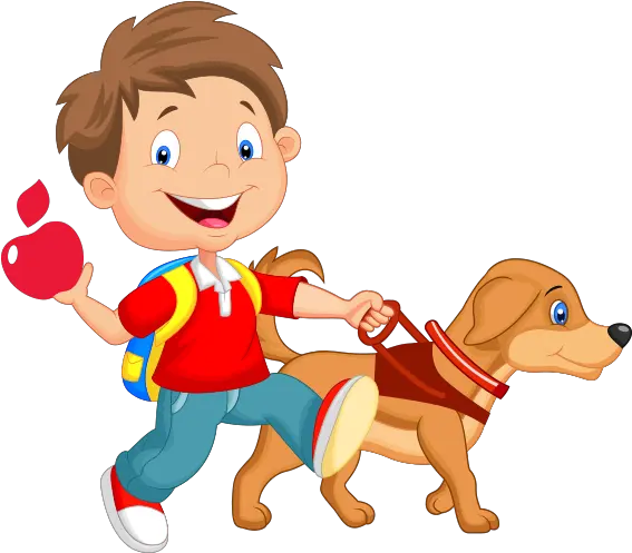  Cartoon Of Child Walking With Guide Dog Boy Walking The Dog Cartoon Transparent Png Dog Cartoon Png