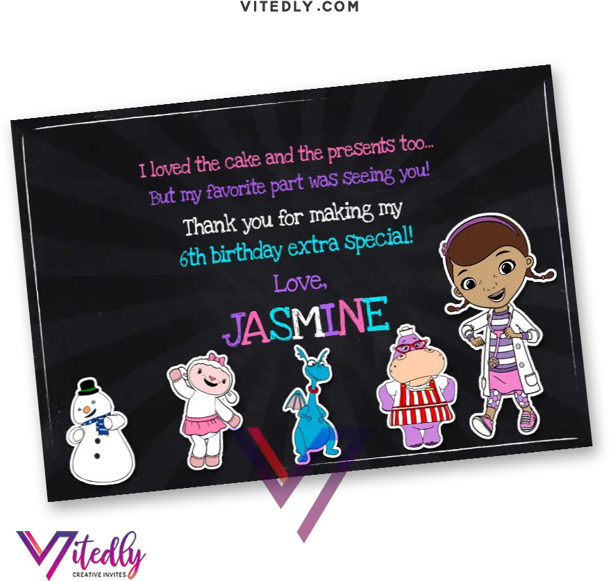  Doc Mcstuffins Invitation With Free Thank You Card Cartoon Png Doc Mcstuffins Png