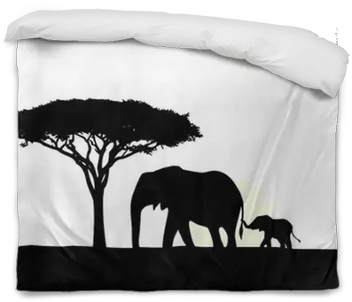  Download African Elephant With Baby Silhouette Duvet Cover Png