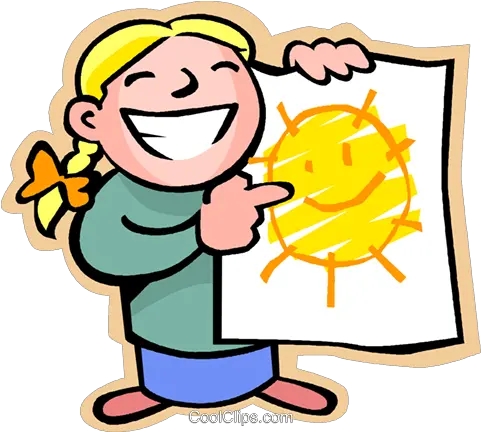  Little Girl With A Happy Sun Drawing Royalty Free Vector Artwork Clipart Png Happy Sun Png