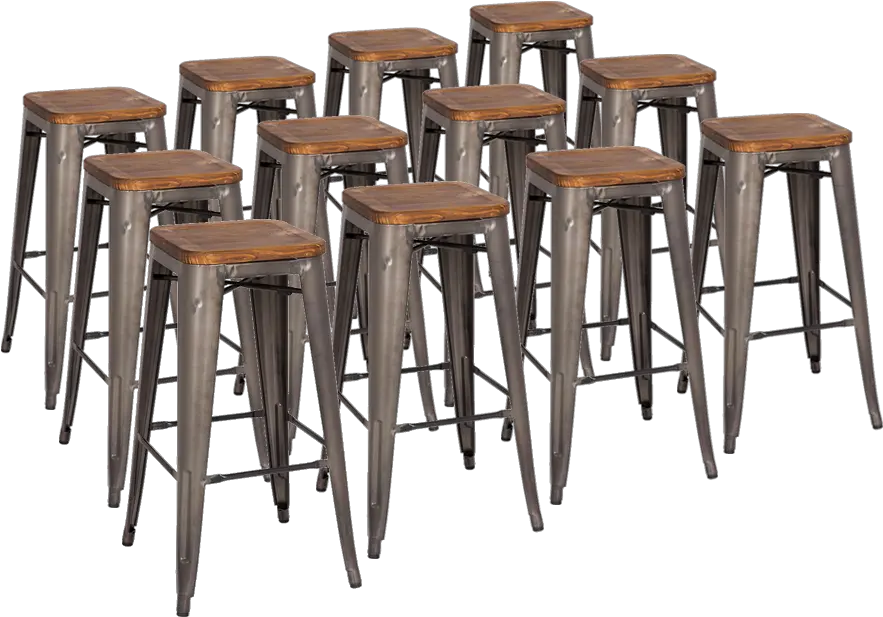  Metro Backless Bar Stool Gun Metal Wood Set Of 12 Solid Png Metal Bar Png