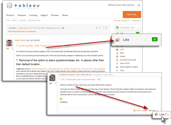  Tableau Forums Update Introducing The Like Button And Screenshot Png Like Button Transparent