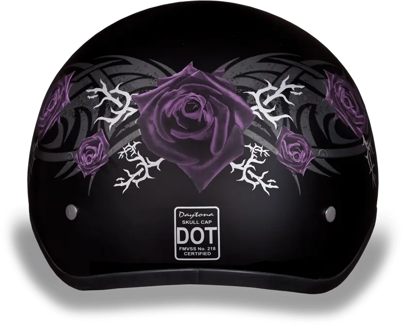  Dot Daytona Skull Cap W Purple Rose Motorcycle Helmet Png Purple Rose Png