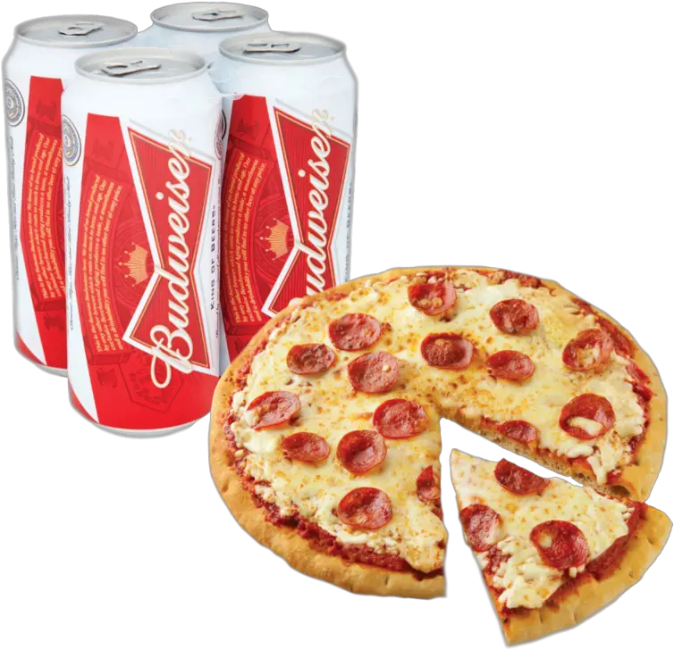  Classic Pizza Budweiser 4 Can Pack Pizza Coca Cola Png Budweiser Can Png