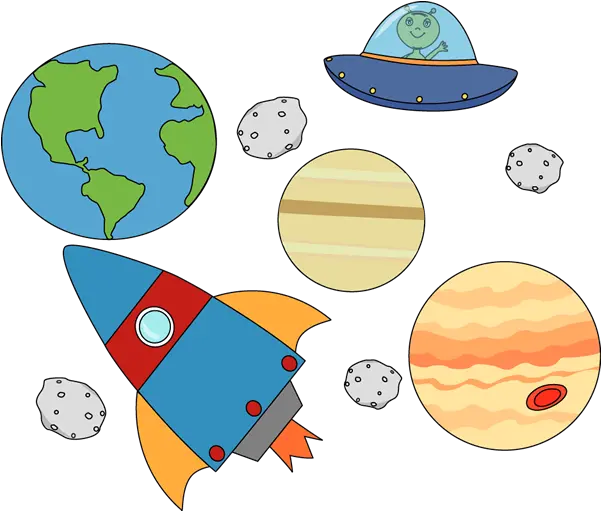  Download Rocket And Ufo Flying Through Space Vocabulary For Kids Png Space Clipart Png