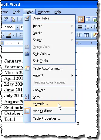  Sum A Table Column In Word Table Menu In Ms Word 2003 Png Microsoft Office Word 2010 Icon