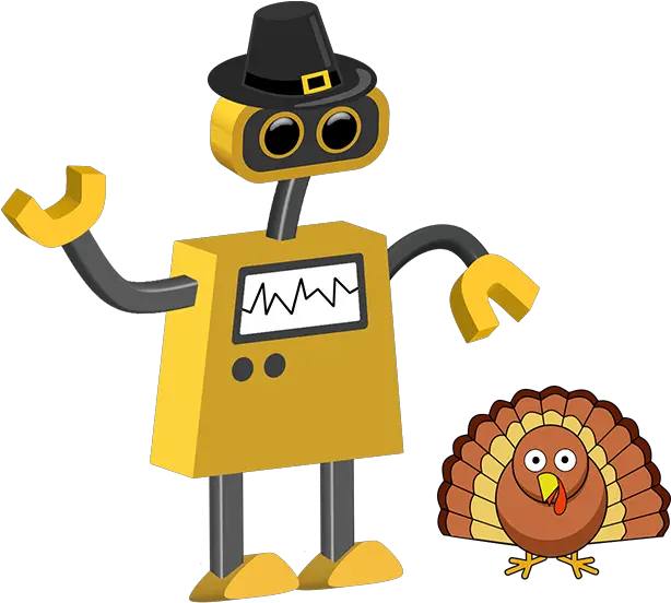  Pilgrim Bot And Turkey Robot Cartoon Gobble Gobble On Thanksgiving Png Pilgrim Hat Transparent