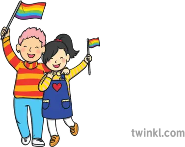  Couple Girls Holding Big Rainbow Flag Lgbt History Month Png Transparent