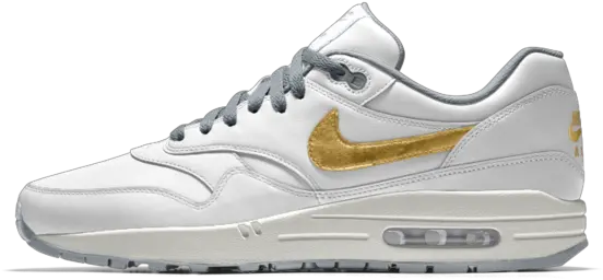  Customised Nike Airs Metallic Gold Swoosh White Mains Sneakers Png Gold Nike Logo