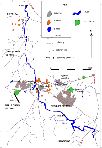  Study Area Map Showing Sampling Sites Along Kwekwe River Map Png River Png