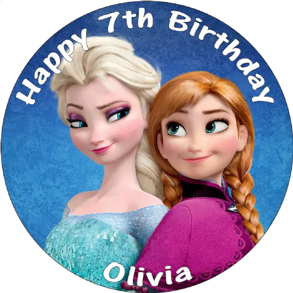  Disney Frozen Anna U0026 Elsa Personalised 8 Round Edible Printed Cake Topper Doll Png Elsa And Anna Png