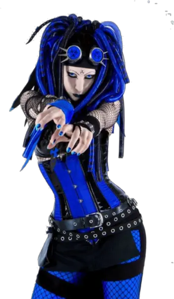  Wild Girl In Blue Outfit And Hair Png Official Psds Steampunk Neon Cosplay Woman Hair Png