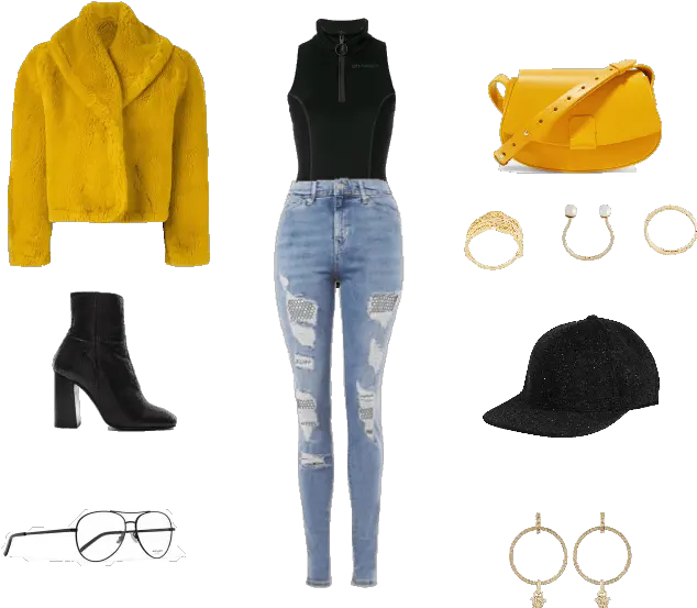  Cardi Black And Yellow Outfit Shoplook Casual Cardi B Outfits Png Cardi B Png