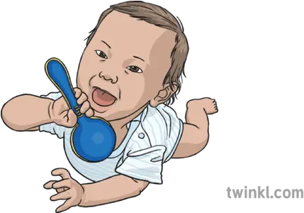  Baby 3 Months With Rattle Illustration Twinkl Toddler Png Rattle Png