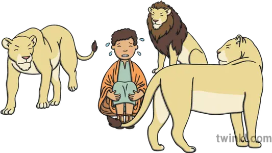  Daniel Surrounded By Angry Lions Illustration Twinkl Cartoon Png Lions Png