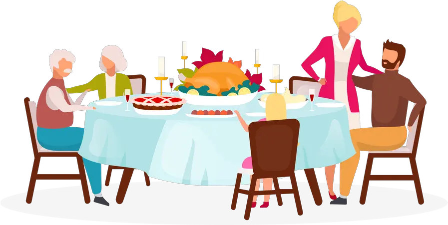  Best Premium Family Dinner With Turkey Illustration Download Thanksgiving Day Illustration Png Vector Icon Harvest Dinner