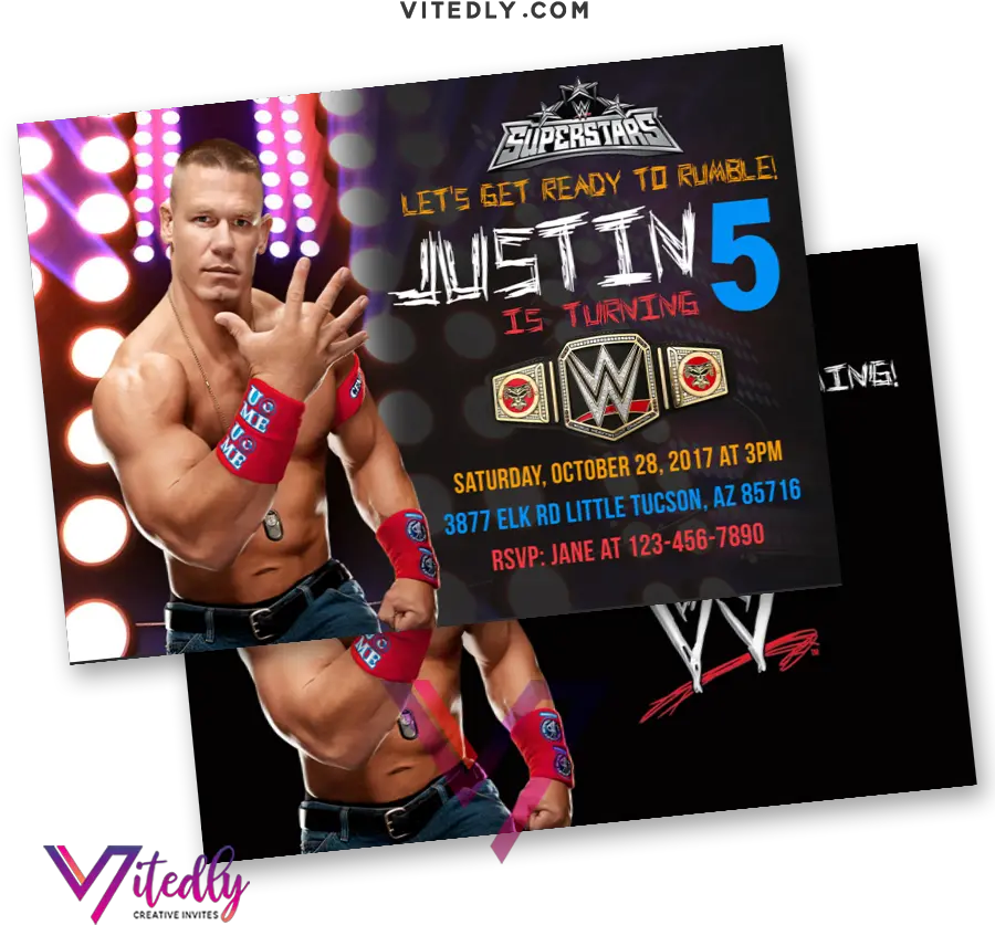  Wwe Birthday Invitation Invitations Wrestling Invitation Boxing Card Birthday Png Wwe John Cena Logo