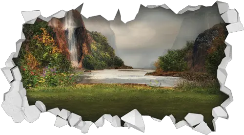  Wall Sticker Hole With View Of A Lake Waterfalls Jack Sparrow Mural Png Hole In Wall Png