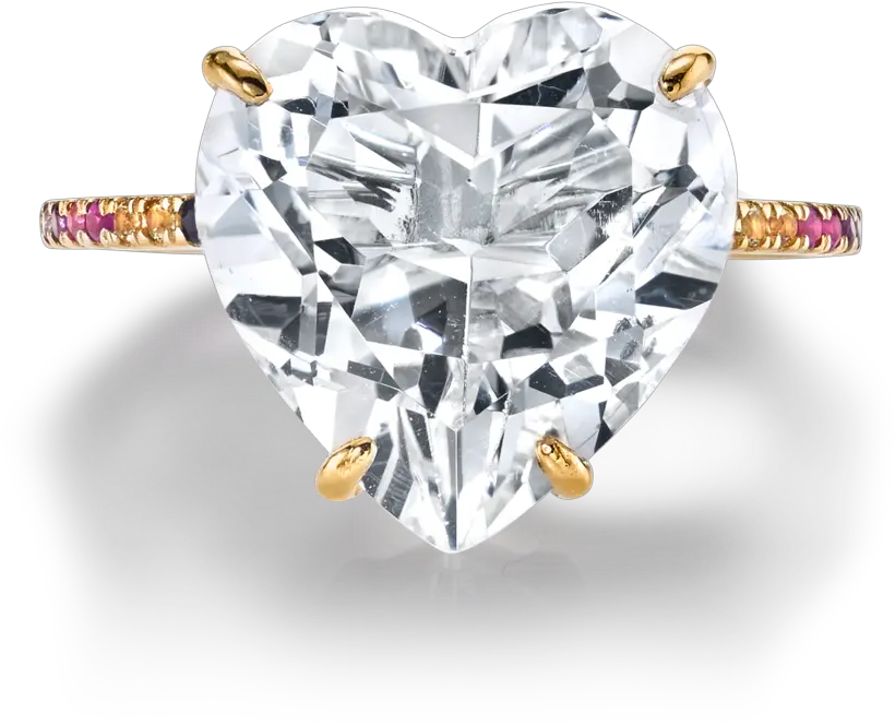  White Topaz And Rainbow Heart Ring Rainbow Heart Ring Png Rainbow Heart Png