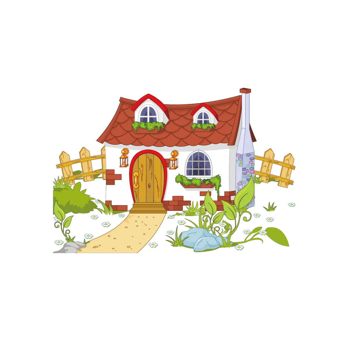  Content House And Cottage Fence Free Png Hq Clipart House With Garden Clipart House Cartoon Png