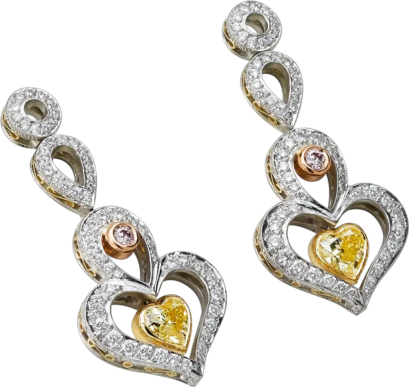  Fancy Colored Diamond Heart Shaped Earrings Solid Png Diamond Heart Png