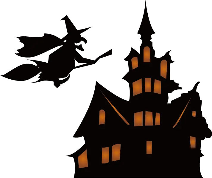  Halloween Silhouette Haunted House Png Cartoon Haunted House Background Witch Silhouette Png