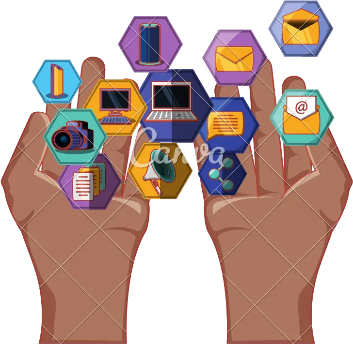  Hands With Apps Social Media Icons Hexagon Shape Icons By Diagram Png Hexagon Shape Png