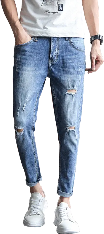  Us 2663 35 Offhigh Quality Summer Casual Jeans Men Fashion 2019 Brand New Denim Menu0027s Ripped Slim Fit Ankle Length Streetwear Hole Pocket Png Ripped Jeans Png