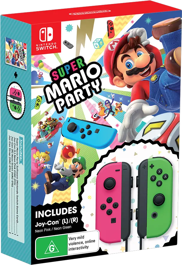  Super Mario Party Neon Pinkneon Green Joy Con Bundle Mario Party Switch Joy Con Png Mario Party Png