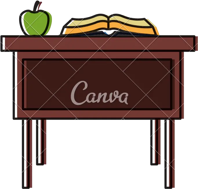  School Desk With Elements Vector Icon Illustration Icons Canva Png School Desk Png