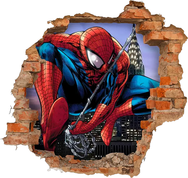  Spiderman Through The Wall Visual Effects Sticker Spiderman Pared Png Broken Brick Wall Png