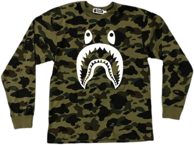  Bape Green Camo Shark Longsleeve Size X Large Long Sleeve Png Bape Shark Png