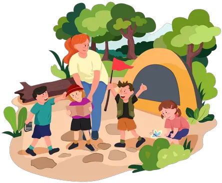  Best Premium Group Of Friends Doing Camping Illustration Leisure Png Camping Cartoon Icon