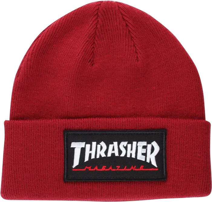  Thrasher Logo Patch Beanie Maroon Knit Cap Png Thrasher Logo Transparent