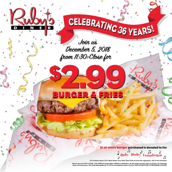  Rubyu0027s Diner Celebrates 36 Years Of Burgers Fries And Diner Special Png Burger And Fries Png