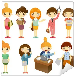  Wall Mural Cartoon Pretty Office Woman Worker Icon Set Mujer Trabajadora Dibujo Animado Png Worker Icon Vector