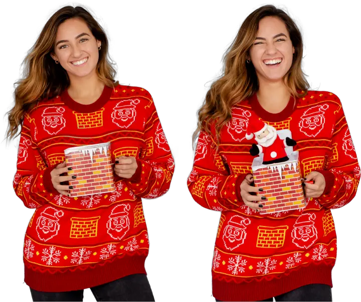  Jack In The Box Santa Claus Adult Red 3d Ugly Christmas Sweater Pajamas Png Jack In The Box Png