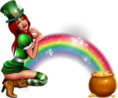  Irish Girl With Gold Pot And Rainbow Png Official Psds Female Leperchaun Clipart Rainbow Png